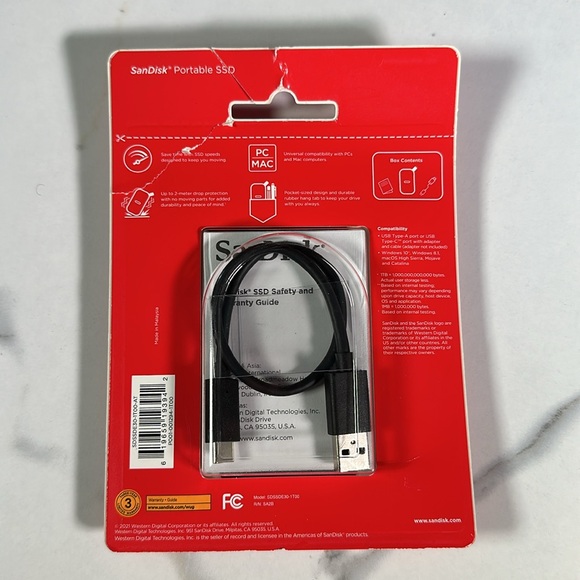 SanDisk Extreme 1TB Portable External SSD Flash Storage Drive - Black - Picture 2 of 2